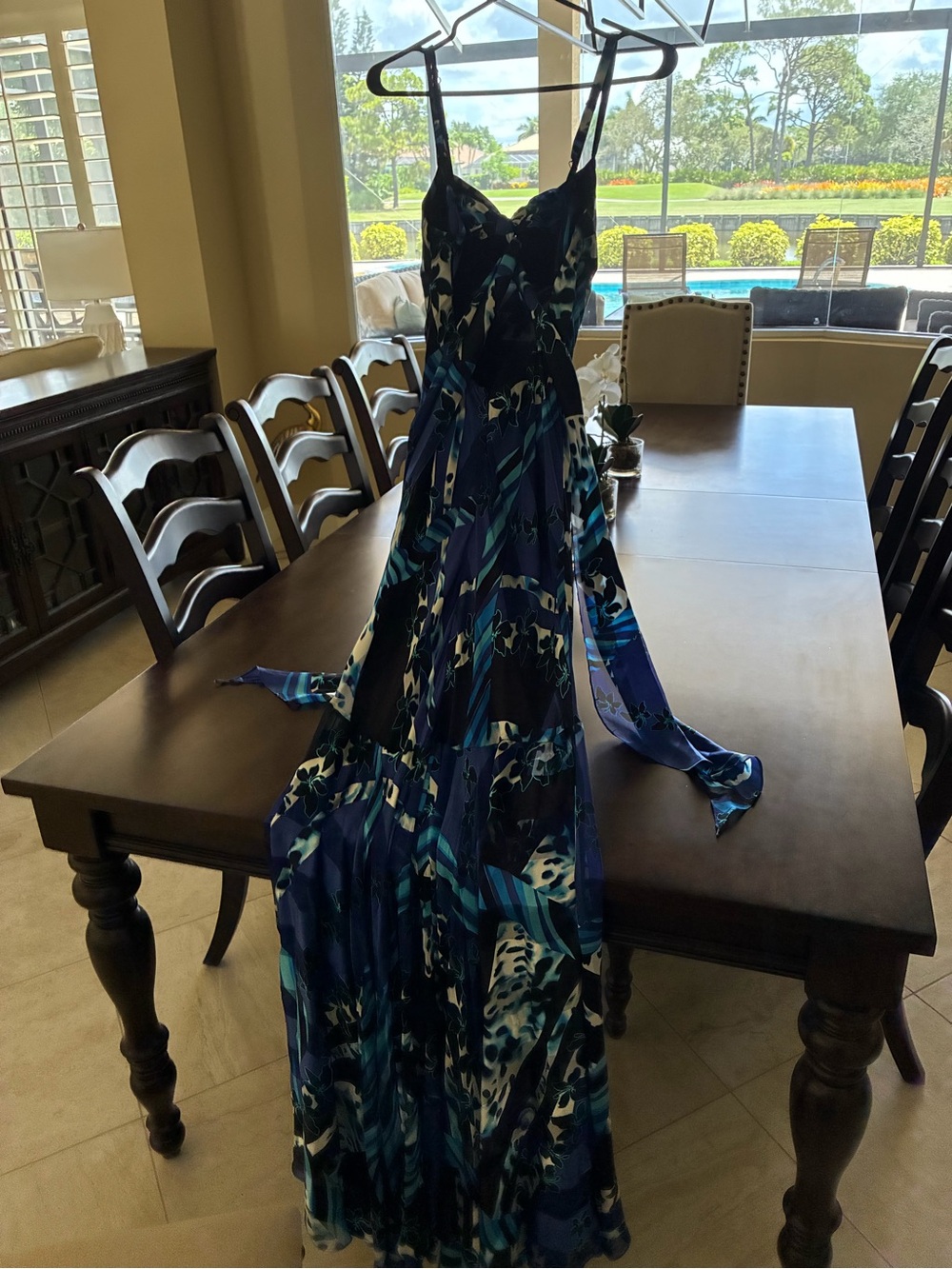 Gorgeous Blue Floral Silk Maxi Slip Dress